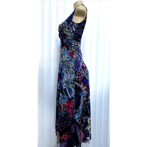 FUZZI Floral Patchwork Sleeveless Midi Dress Tulle V Neck A Line Fit Fla… - Picture 5 of 11